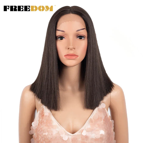 FREEDOM Synthetic Lace Wig Short Bob Straight Middle Part Lace Wigs Blue White Pink Purple Ombre Color Cosplay Wigs For Wome