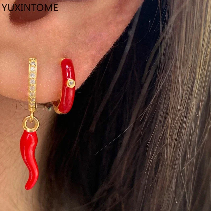 Yellow Red Small Chili Hoop Earrings For Women Girl Creative 925 Sterling Silver Ear Buckle Earrings Gifts Female Jewelry