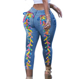 Plus Size Sexy Ribbon Cross Lace Up Super Skinny Ankle Length Jeans 5XL Street Stretchy Ripped Baggy Capris Bandage Melody Pants