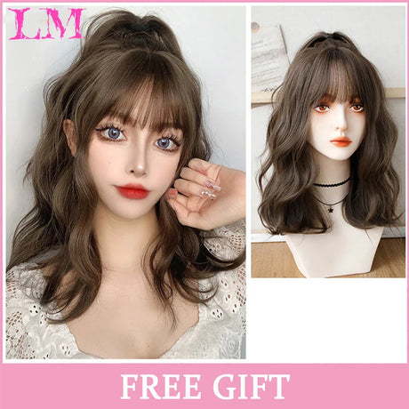 LM Cosplay Wig With Bangs Synthetic Straight Hair 24 Inch Long Heat-Resistant Pink Wig For Women