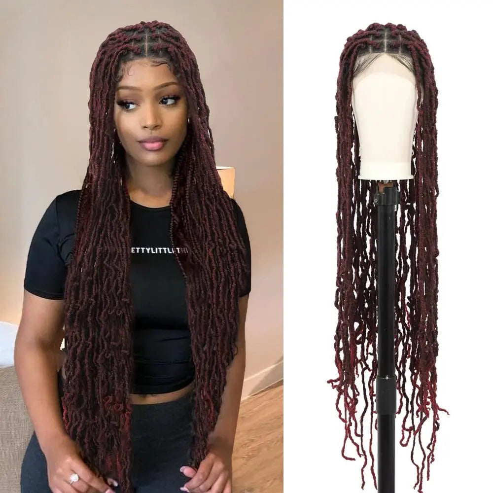 Kalyss 40 Inches Full Double Lace Front Square Knotless Locs Braided Wigs for Black Women Loc Braid Wig With Baby hair