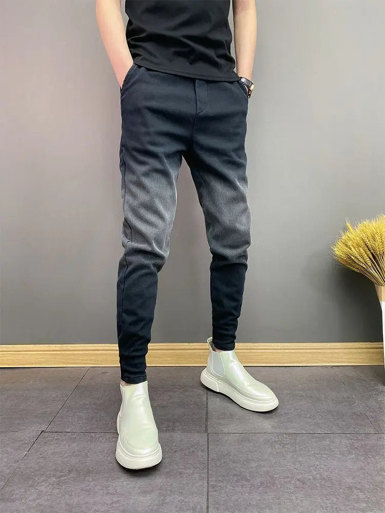 New Arrival Luxury Designer Korean Men's Elastic Waist Jeans Casual Denim Pants Tapered Legs and Gradient Hip-hop Baggy Pants