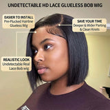 Wear Go Glueless Wig 150% Density Remy Human Hair Brazilian Straight Bob Wigs For Women T Part Lace Frontal On Sale Natural Hair