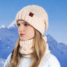 Women Fashion Winter Knitted Hat Scarf Set Fleece Lined Neck Warm Skullies Beanies Female Outdoor Thick Windproof Snow Ski Cap