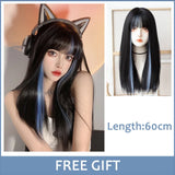 AS  Cosplay Wig With Bangs Synthetic Straight Hair 24 Inch Long Heat-Resistant Pink Wig For Women