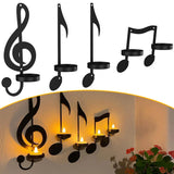 4Pc Music Note Candle Holder Black Music Note Wall Sconce Vintage Art Musical Note Style Candle Holders Iron Candle Holder Decor