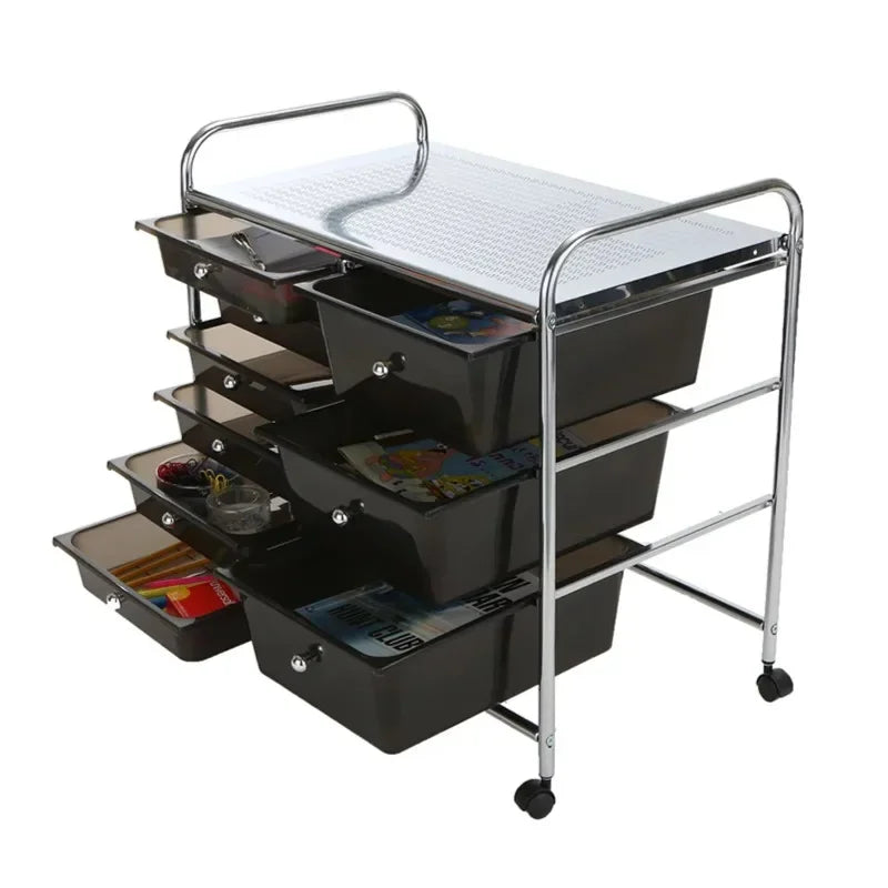 Storage Drawer Rolling Utility Cart, 6 Drawer Organizer, All Purpose, White / Silver