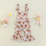 FOCUSNORM 0-4Y Lovely Baby Girl Romper Pants 4 Style Flowers Printed Sleeveless Off Shoulder Ruffle High Waist Flare Jumpsuit