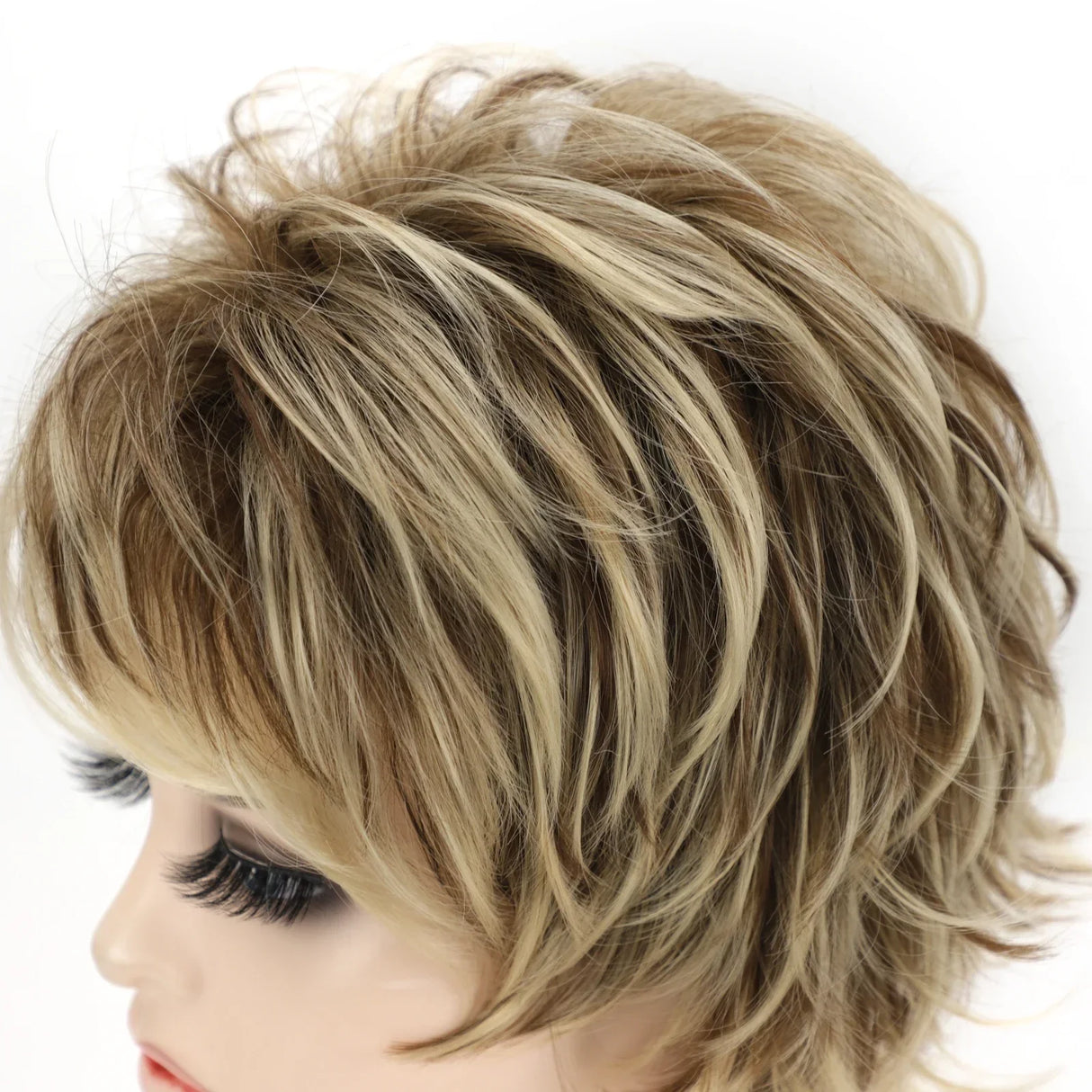 Women's Fashion Short Synthetic Wigs Pixie Cut Blonde Ombre Hair Costume Party Wigs for Woman Fluffy Natural Curly Wavy Wig