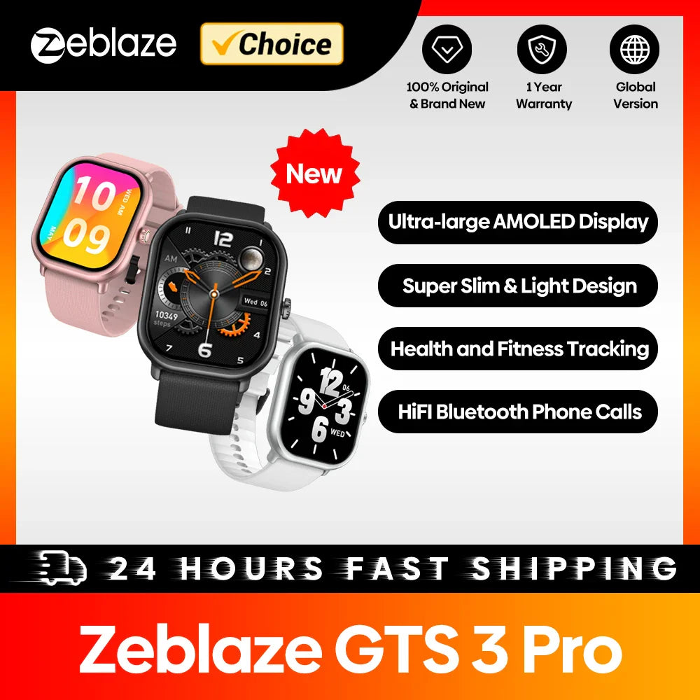 New Zeblaze GTS 3 Pro Voice Calling Smart Watch Ultra-big HD AMOLED Screen Health and Fitness Tracking Smartwatch for Men Women