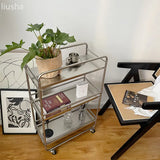 Metal Shelf Ins Modern Style Multi-layer Floor Removable Pulley Storage Rack Kitchen Islands and Trolleys Rolling Storage Cart