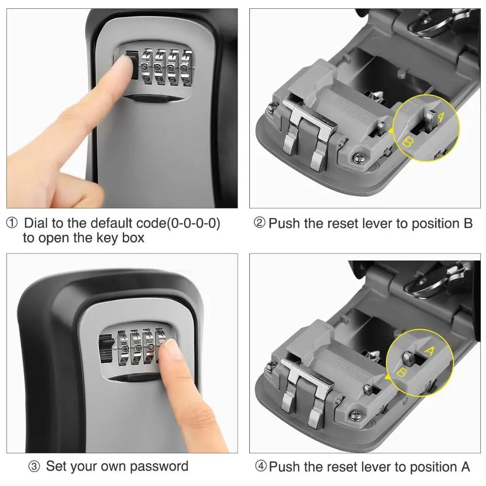 Key Safe Box Weatherproof 4 Digit Combination Outdoor Key Security Storage Case Key Lock Box Wall Mounted Aluminum Alloy Plastic