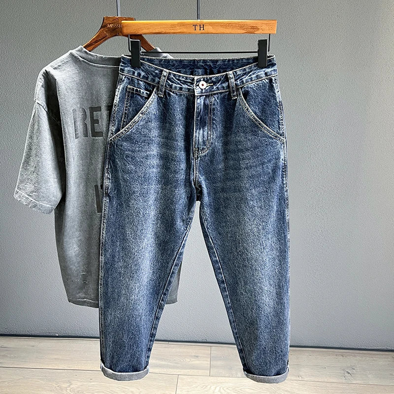 High Quality Spring New Vintage Jeans Men Fashion Loose Tapered Drape Youth Denim Trousers Jeans Hip Hop Male Streetwear