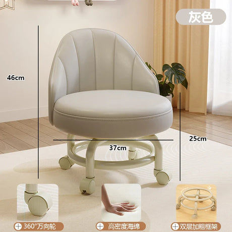 Household stool with wheel pulley low stool door change shoes small stool mobile backrest stool children small chair backrest