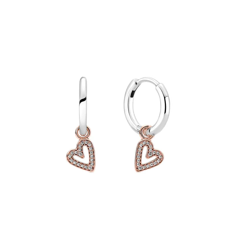 Rose Gold Hoop Earrings For Women 925 Silver Original Pave CZ Heart Ciecle Star Moon U Shape Earrings Luxury Wedding Jewelry