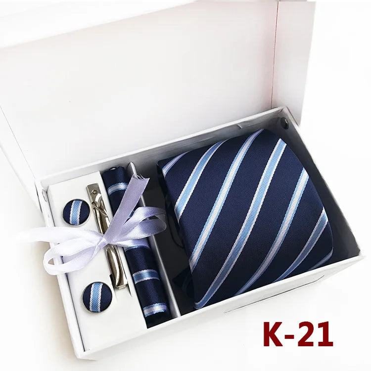 6-piece Set Classic Printed DotsTies for Men Kerchief Square Cufflinks Brooch Tie Clip Bussiness Wedding Party Suit Gift Box Set