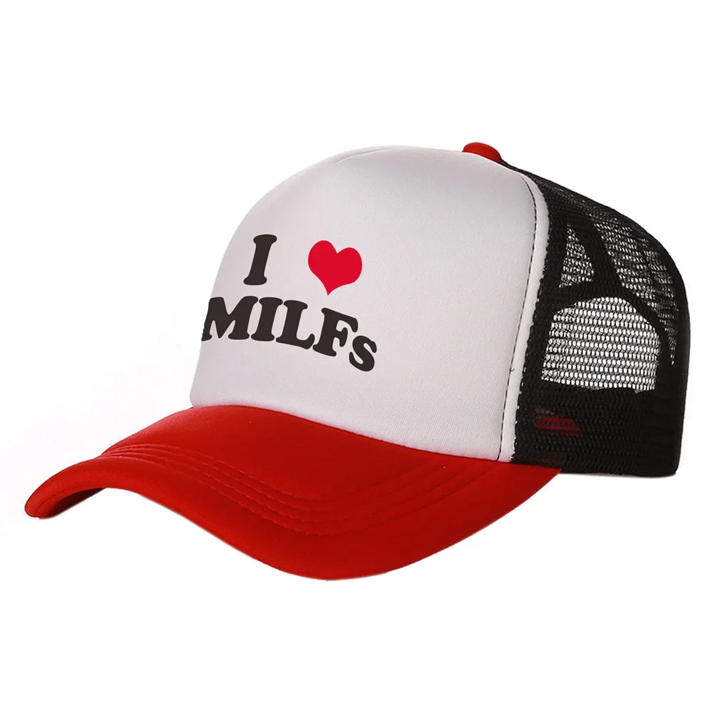 I Love MILFS Trucker Caps Men Funny Humor Hat Baseball Cap Cool Summer Unisex Mesh Net Caps MZ-476