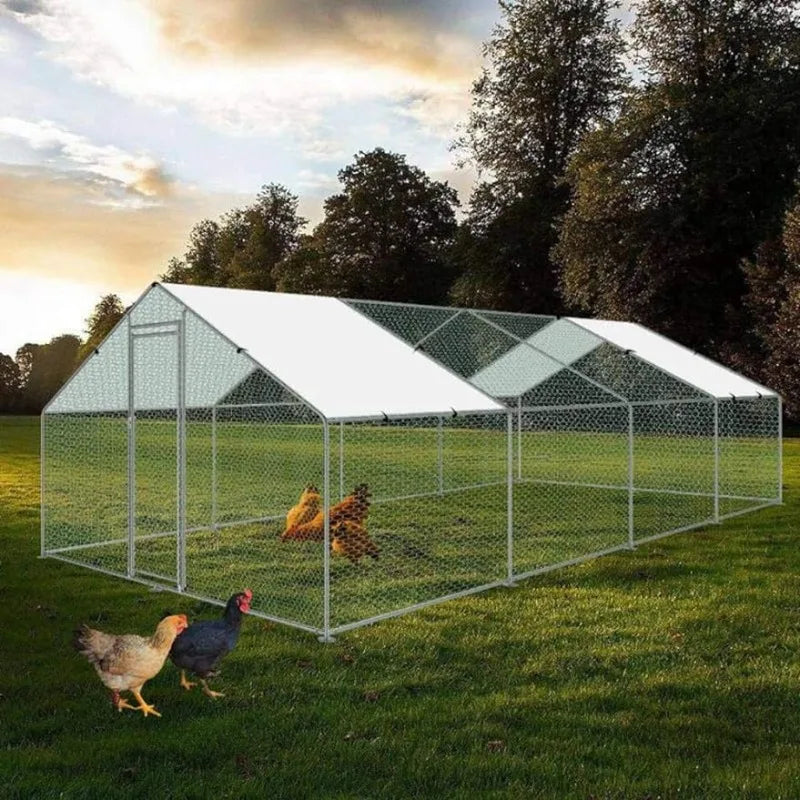 Large Chicken Coop Walk-in Metal Poultry Cage House Rabbits Habitat Cage Spire Shaped Coop with Waterproof and Anti-Ultraviolet