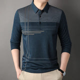 New Fashion Men's Striped Polo Shirts Male Button Collar T Shirt Casual Long Sleeve Tops