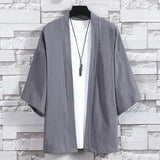 Men's Kimono Cardigan Japanese Jackets Casual Cotton 3/4 Sleeve Shirt Open Front Coat Lightweight Linen Yukata