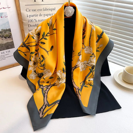 Luxury Women 90x90CM New Twill Silk Big Square Scarf Shawl Fashion Printed Design Summer High Quality Ladies Sunscreen Scarves