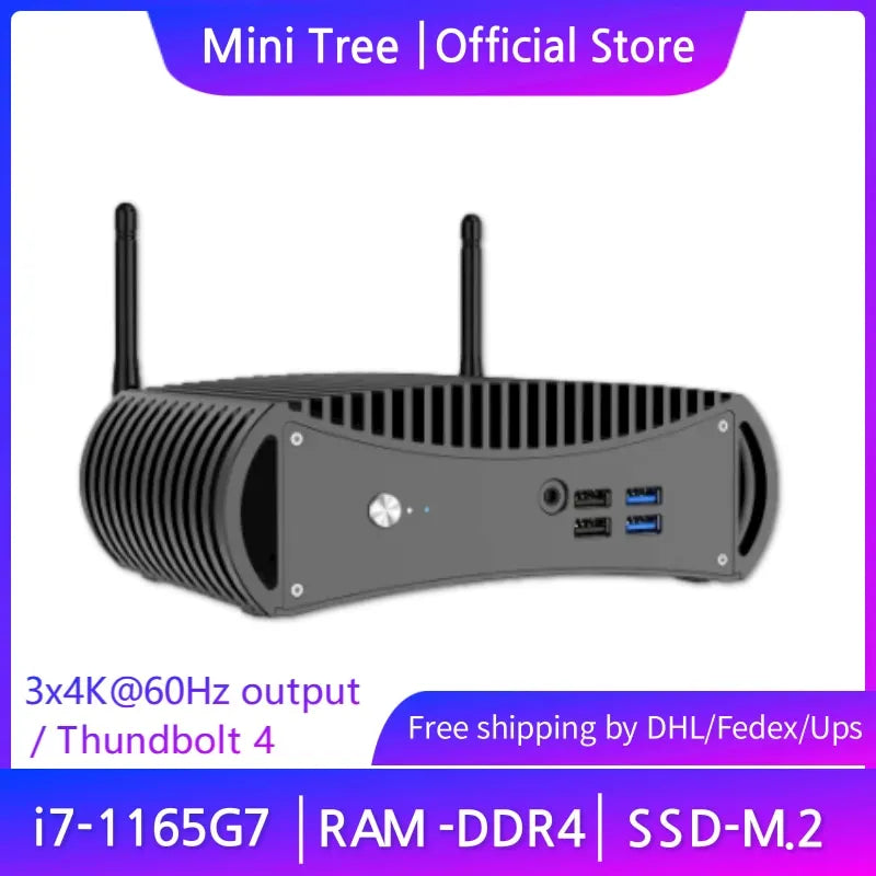 11th Gen Fanless Office Mini PC i7-1165G7 i5 1135G7 2*DDR4 NVME SSD Windows 11 Pro Barebone NUC Computer Thunderbolt 4 HDMI DP