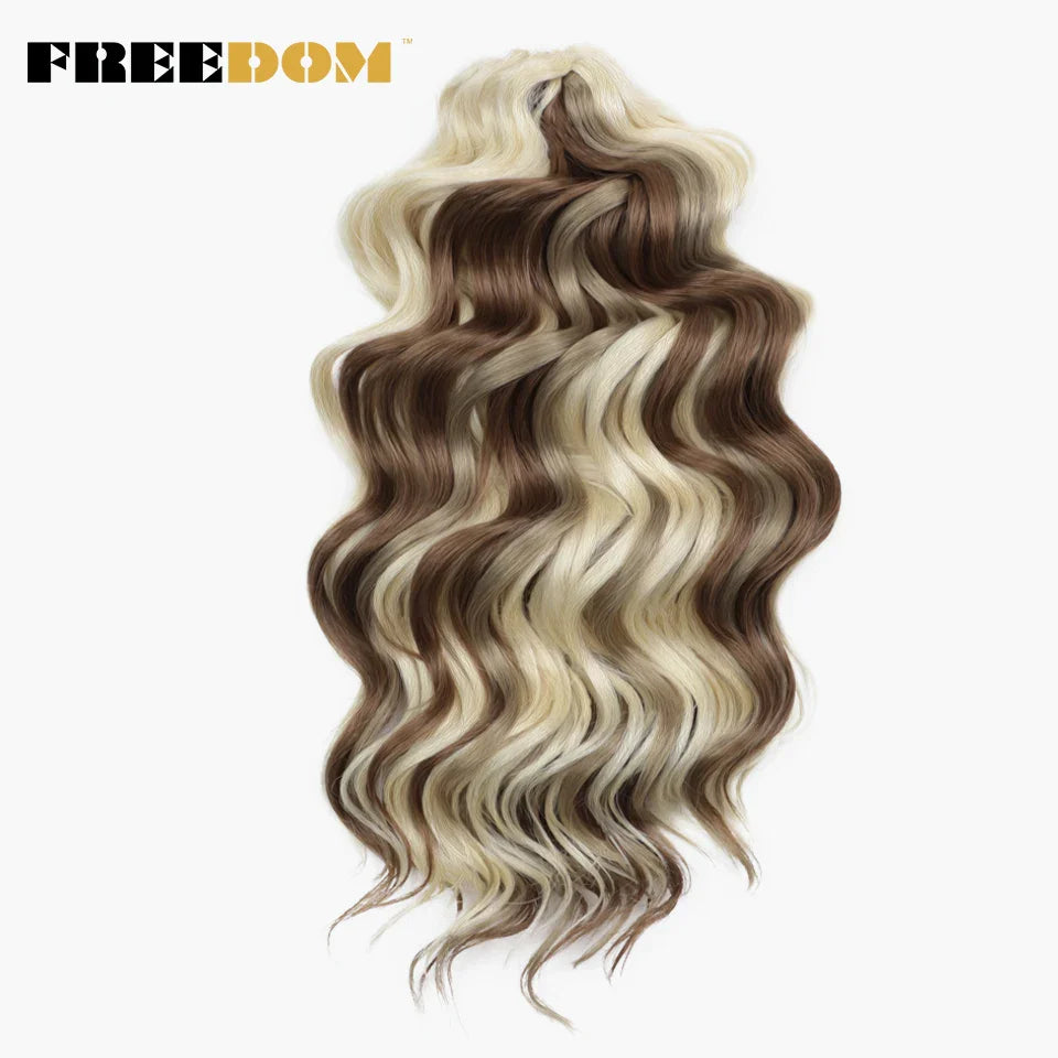 FREEDOM Synthetic Deep Curly Twist Crochet Hair 16 Inch Deep Wave Braid Hair Soft Ombre Blonde Brown Braiding Hair Extensions