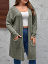 GIBSIE Plus Size Solid Rib Knit Open Front Cardigans Women Spring Autumn Casual Long Sleeve Korean Female Mid-Long Cardigan Coat