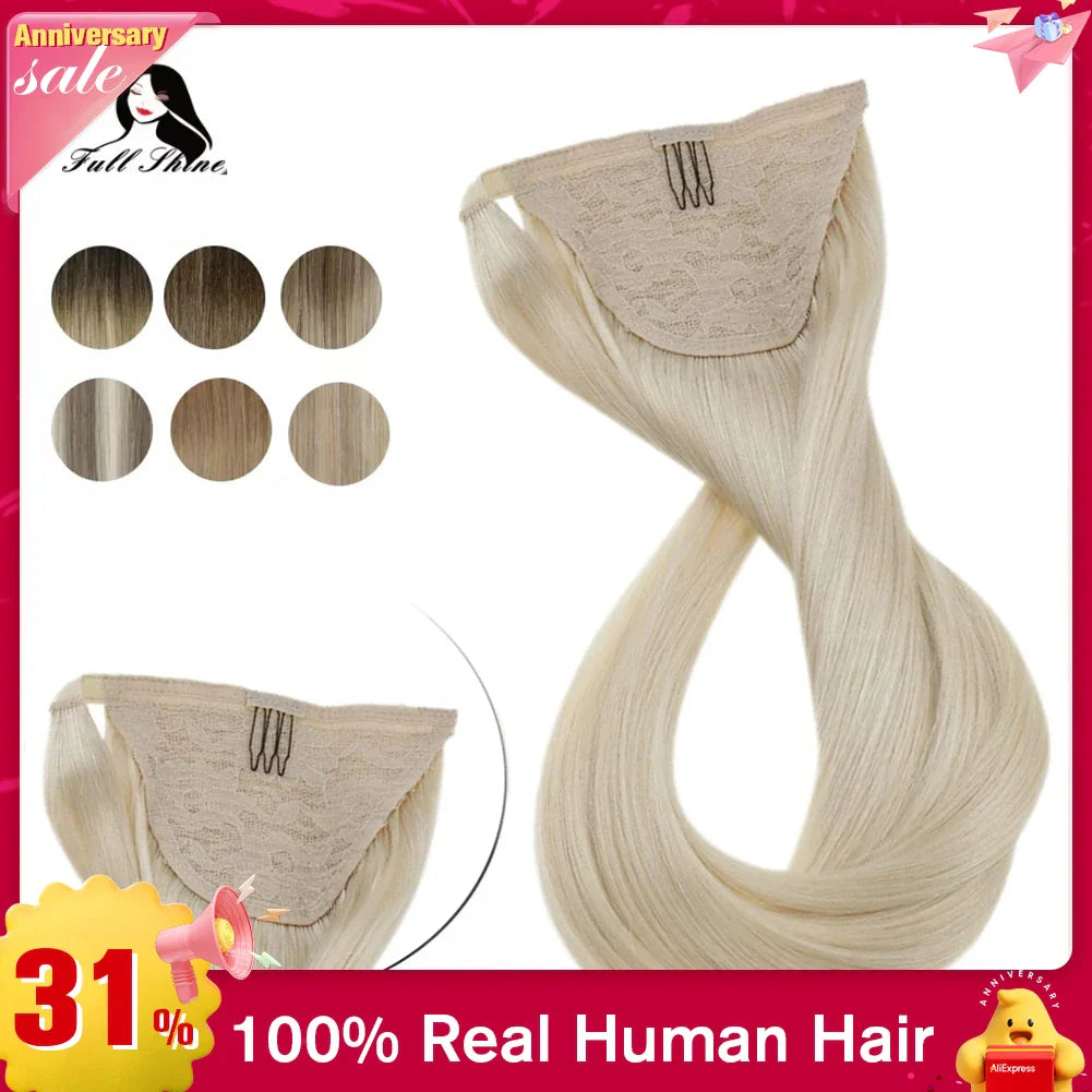 Full Shine Ponytail Human Hair 70g/80g Machine Made Remy Ponytails Extensions for White Women Human Hair Ponytail