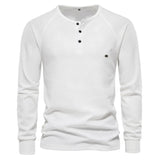 AIOPESON Waffle Henley T-Shirt Men Long Sleeve Basic Breathable Men's Tops Tee Shirts New Autumn Solid Color T Shirt For Men