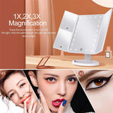 72 LED Light Vanity Mirror 1/2/3X Magnifying Cosmetic 3 Folding Makeup Mirrors 270 Rotation Stepless Dimmer Beauty Table Mirrors