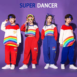 Kids Hip Hop Rainbow Striped Top Street Dance Skirts Boys Sweatshirt Joggers Pants Jazz Clothes Sets Children Girls Streetwear