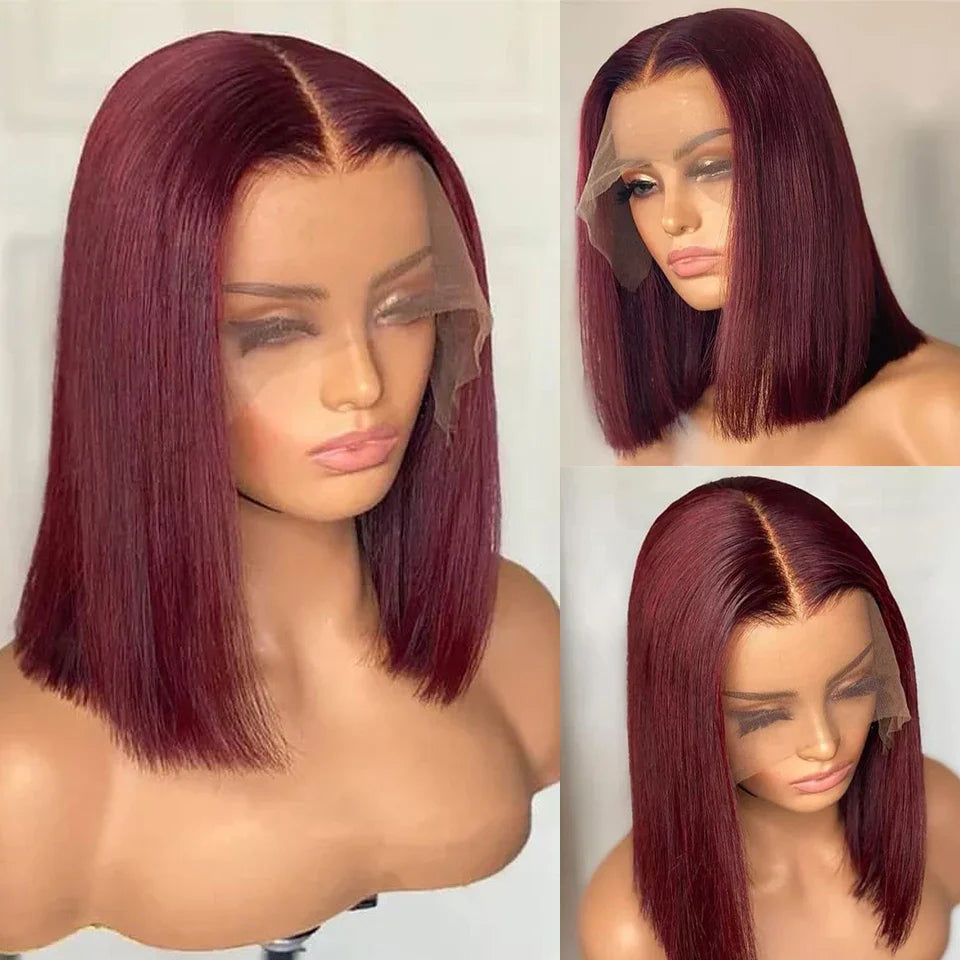 Bob Wig Human Hair Burgundy 99J Straight 13X4 Lace Front Wig 180% Density Short Straight Frontal Bob Wig 13x5x1 Lace Frontal wig