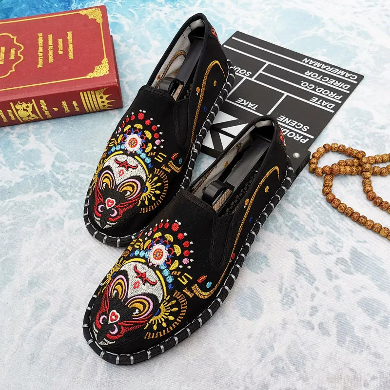 Old Beijing Cloth Shoes Embroidery Flower Social Guy Male Moccasin-Gommino Student Casual Shoes Fashion National Chinese Style