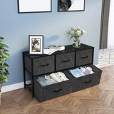 Wide 5 Drawer Storage Organizer Wooden Top Shelf for Closets, Black Grey Dresser   Chest Tower Bedroom