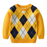 Autumn and winter boy warm sweater plaid lattice long -sleeved sweater college style baby boy knit sweater