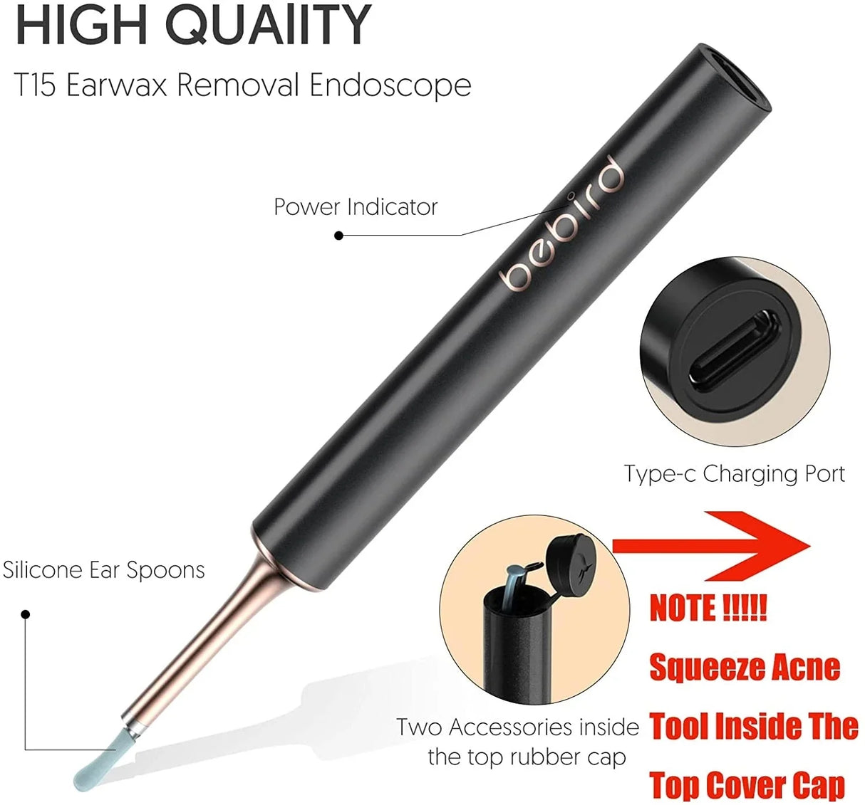 Bebird T15 X3 Smart Visual Ear Sticks Endoscope 300W Earpick Mini Camera Ear Wax Removal Tool Otoscope Health Care Ear Cleaner