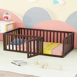 Children's bed with fence and door, noise free bed for children, spring free, easy to assemble, suitable for children's bed