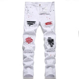 Dropshipping Fashion New Biker Jeans Men's Distressed Stretch Ripped  Hip Hop Slim Fit Holes Punk Denim Cotton Pants