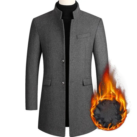 BROWON Brand Business Casual Trench Coat Men Chinese Style Solid Color Winter Coat Men 2024 Autumn and Winter Wool Coat for Men