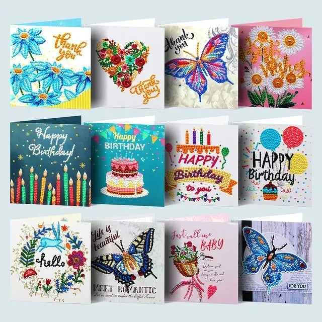 AZQSD Diamond Painting Greeting Card Blessing Christmas 6/8/12pcs Happy Birthday Animal Flower Landscape Envelope Postcard
