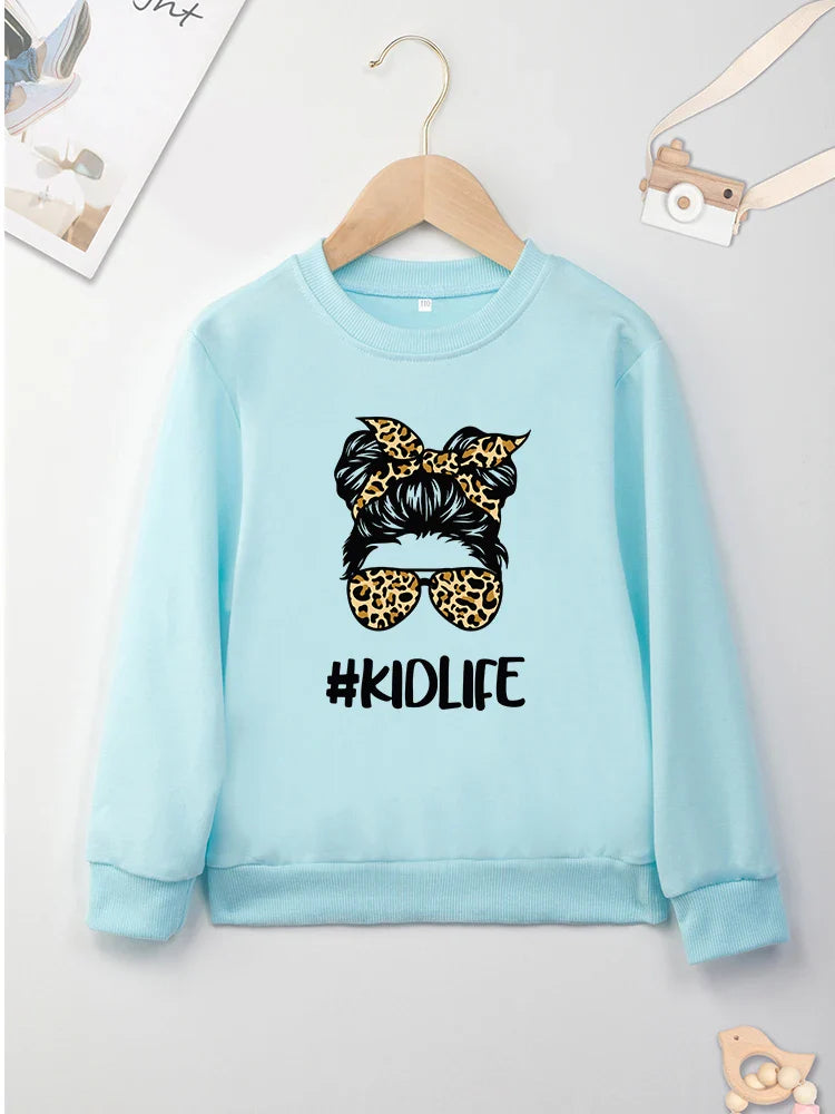 Creativity Print #Kidlife Letters Pint Girls Sweatshirts Four Seasons Comfy Y2K Harajuku Style ChIld Hoodless Dropship Baby Tops