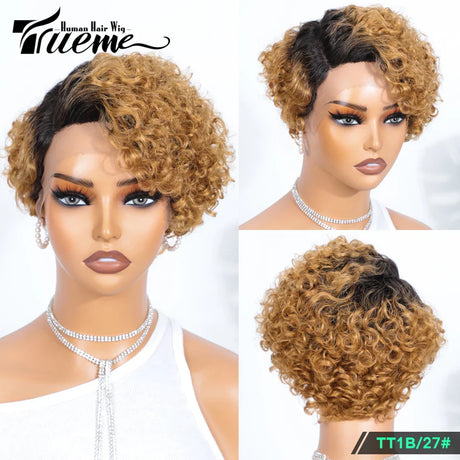 Short Pixie Curly Bob Wig Lace Front Human Hair Wigs For Women Colored Brazilian Deep Curly Transparent Lace Part Human Hair Wig