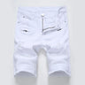 Summer New Mens Denim Shorts High Street Zipper Elastic Trend Personality Pleated Slim Ripped Short Jeans White Red Black Male