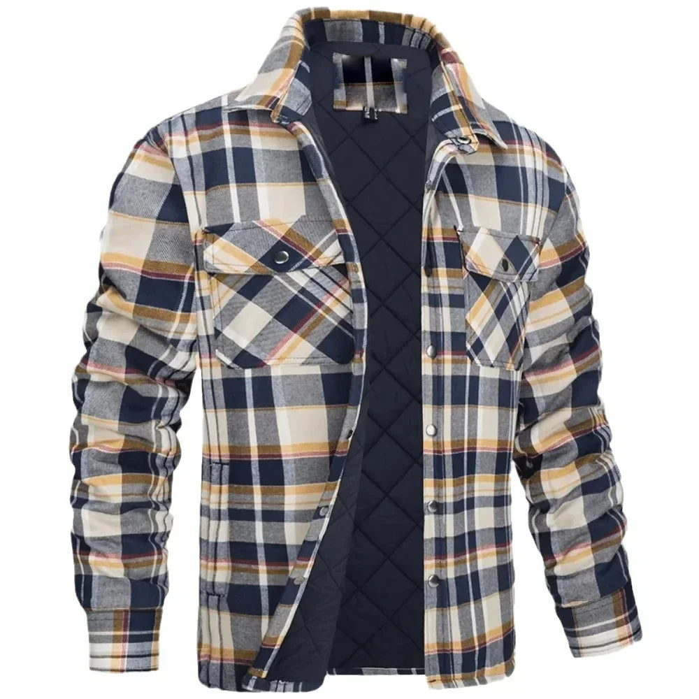 Autumn Winter Fashion Men's Coat Long Sleeve Lapel Plaid Thick Shirt Men's Jacket