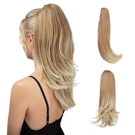 Synthetic Claw Clip In Ponytail Hair Extensions Hairpiece Long Silky Straight Fake Blonde Pigtail With Elastic Band Horse Tail