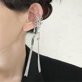 Vintage Chinese Style Artificial Jade Tassel Flower Ear Clip No Piercing Earring 2022 Trendy Punk Metal Ear Cuff Clip Earring