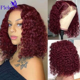 Deep Curly 99J Bob Wigs Human Hair Water Wave Burgundy Human Hair 13X4 Lace Front Bob Wig for Women Preplucked With Baby Hair