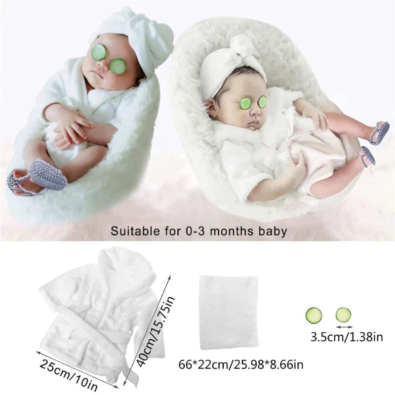 Baby Photo Shooting  Accessories Bath Robe Headwrap Plush Bathrobe Towel Infant Costume Photostudio Posing Suit Newborns Shower