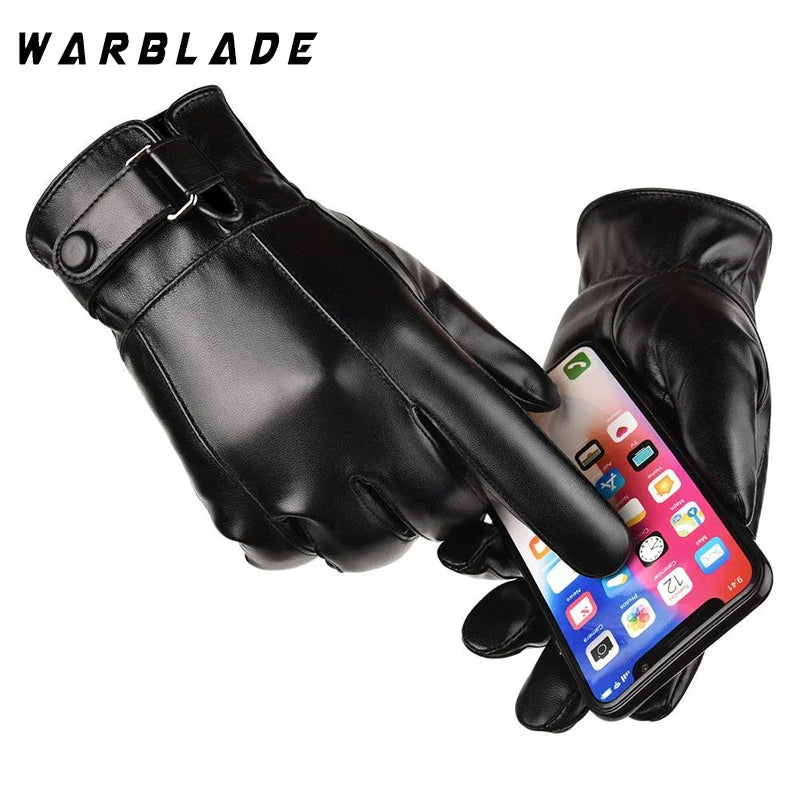 2024 New Winter Gloves Men Women Black PU Leather Cashmere Warm Driving Gloves Mittens Touch Screen Waterproof Tactical Gloves